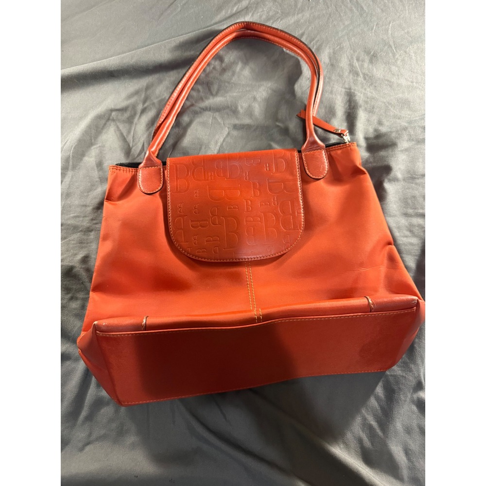 Boots N Bags Orange Nylon Leather Trim Tote Bag Made in Colombia Shoulder Bag